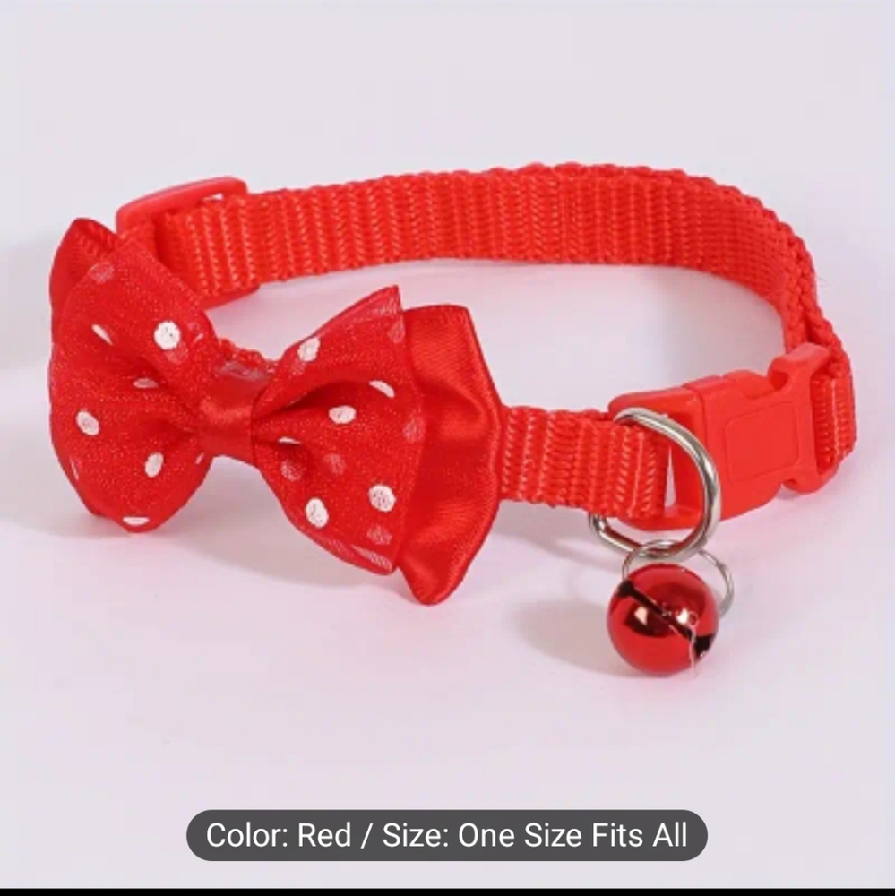 Pet Polka Dot Bowtie Collar With Bell For Medium Small Dogs Cats, Adjustable